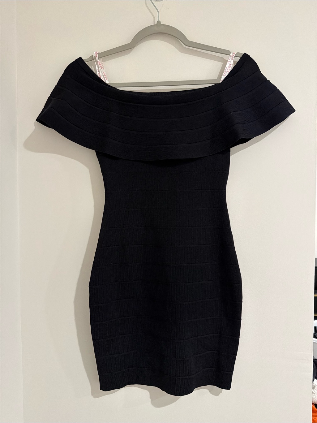 Guess Black Off-The-Shoulder Bandage Mini Dress